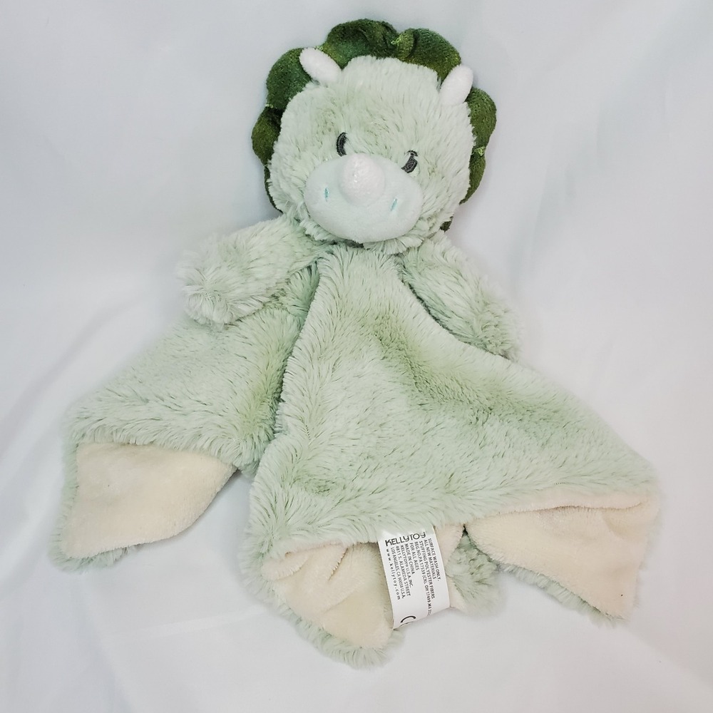 Kellytoy Luxe Dinosaur Lovey 14"‎ Baby Security Blanket Green Plush Rattle Dino